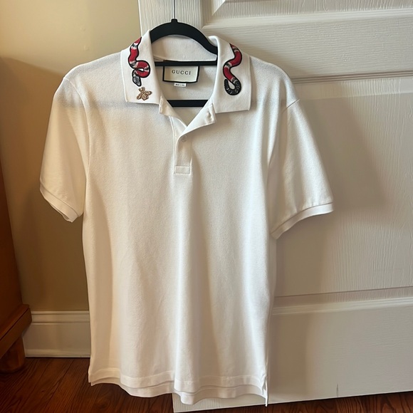 Gucci mens snake and bee white polo size medium has been worn - Picture 1 of 6